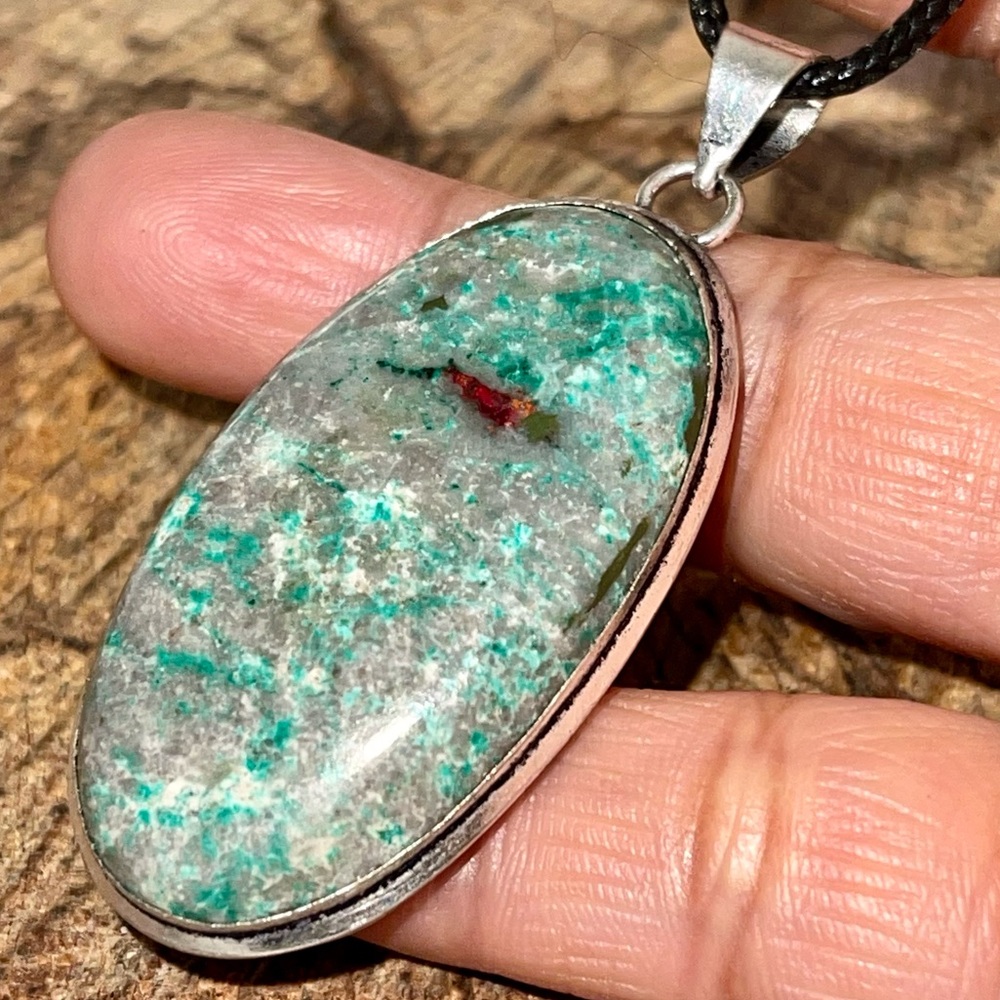 Green Chrysocolla in Quartz Pendant 2 1/4”